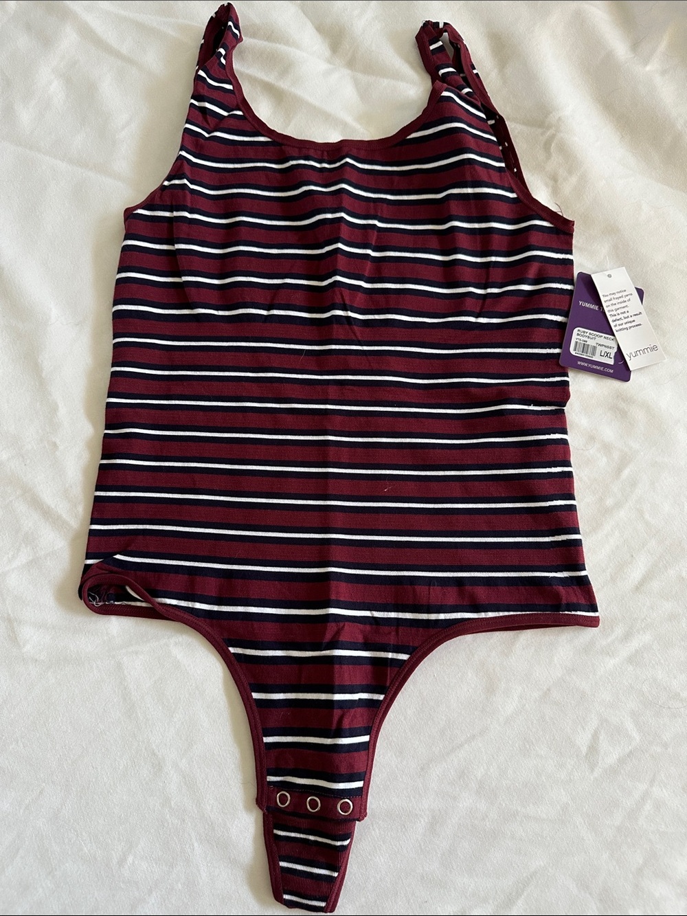 Yummie Ruby Scoop Neck Striped Bodysuit in Burgundy/Black/White - L/XL